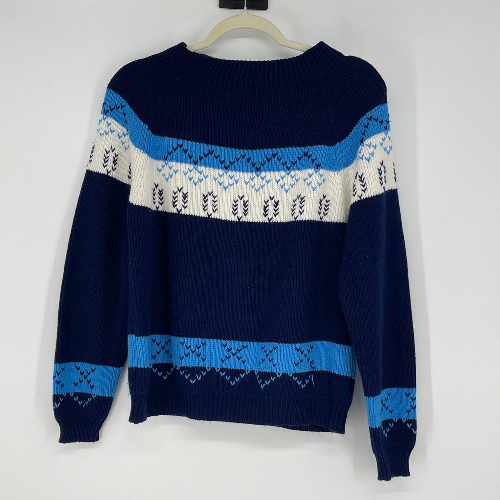 Vintage JCPenney Boys Acrylic Sweater Blue White Geometric Size L Christmas